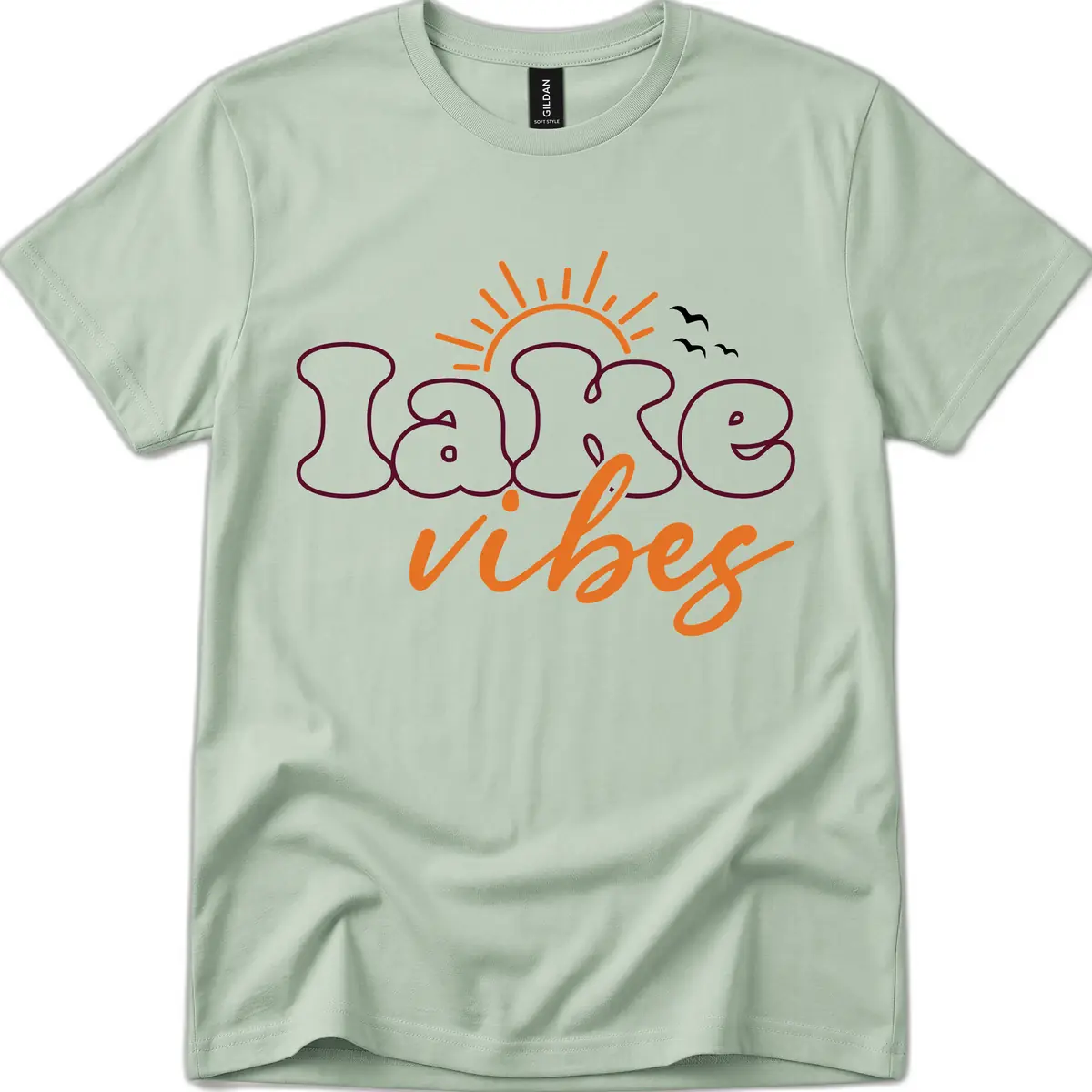 Lake Vibes Typography Design T-Shirt in Sage