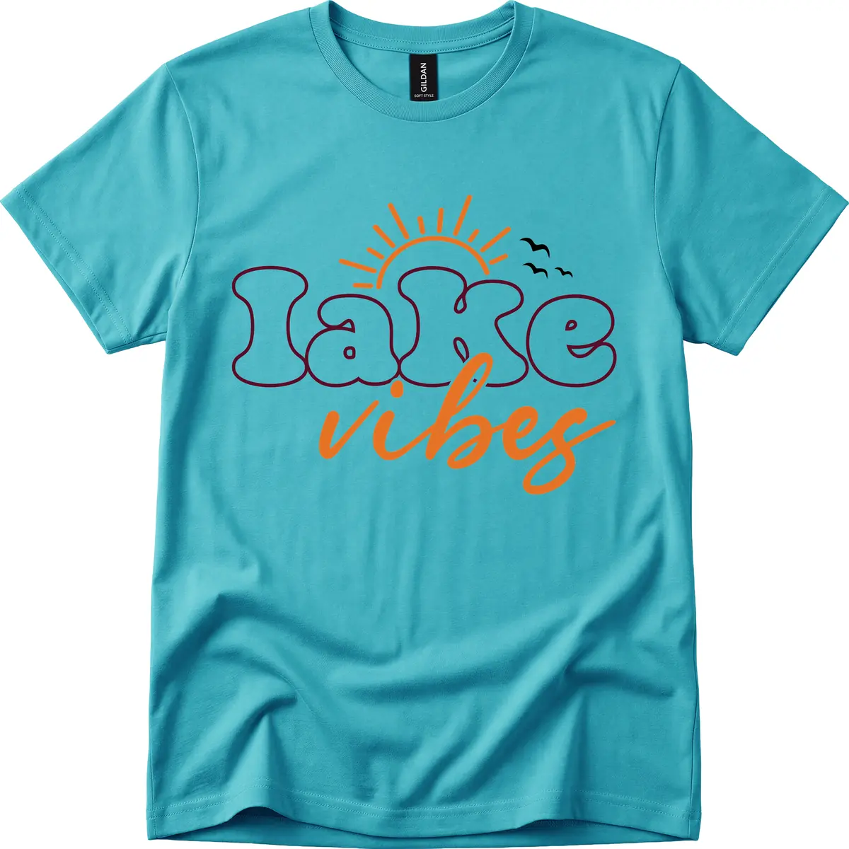 Lake Vibes Typography Design T-Shirt in Tropical Blue