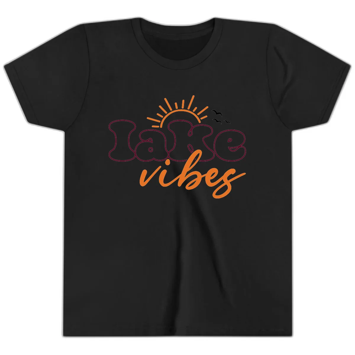 Lake Vibes Typography Design Youth T-Shirt in Black