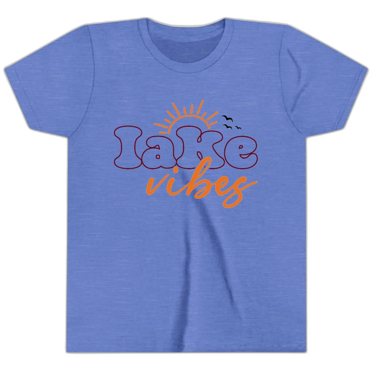 Lake Vibes Typography Design Youth T-Shirt in Heather Columbia Blue