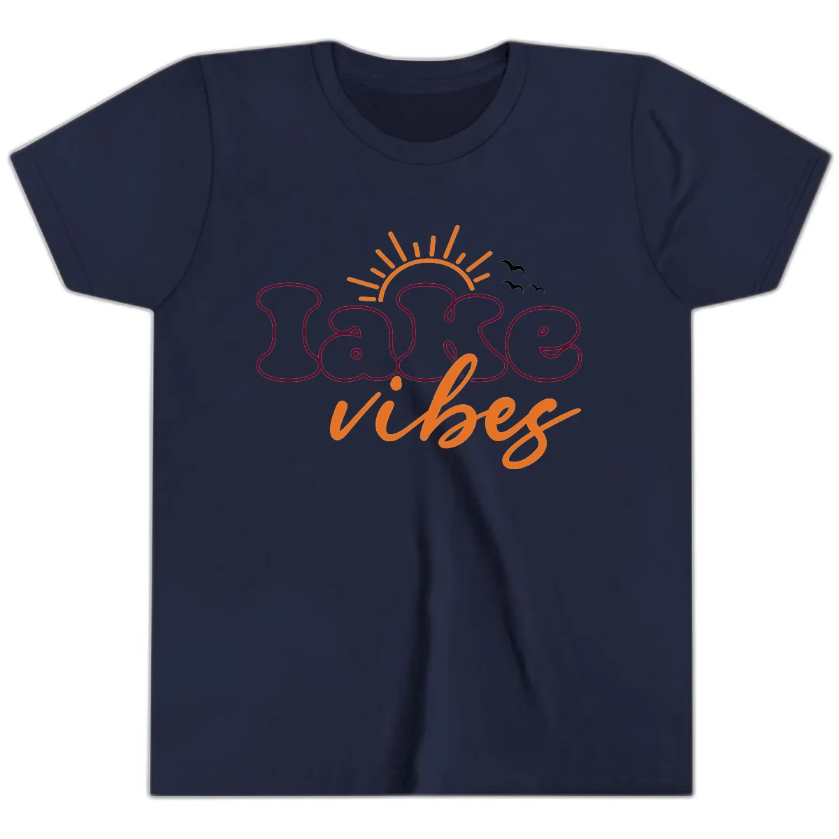 Lake Vibes Typography Design Youth T-Shirt in Navy