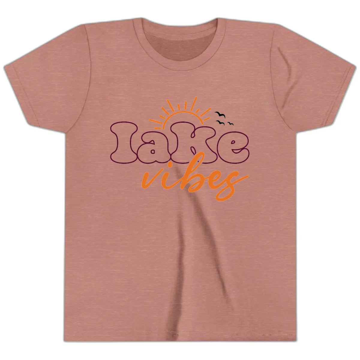 Lake Vibes Typography Design Youth T-Shirt in Heather Mauve