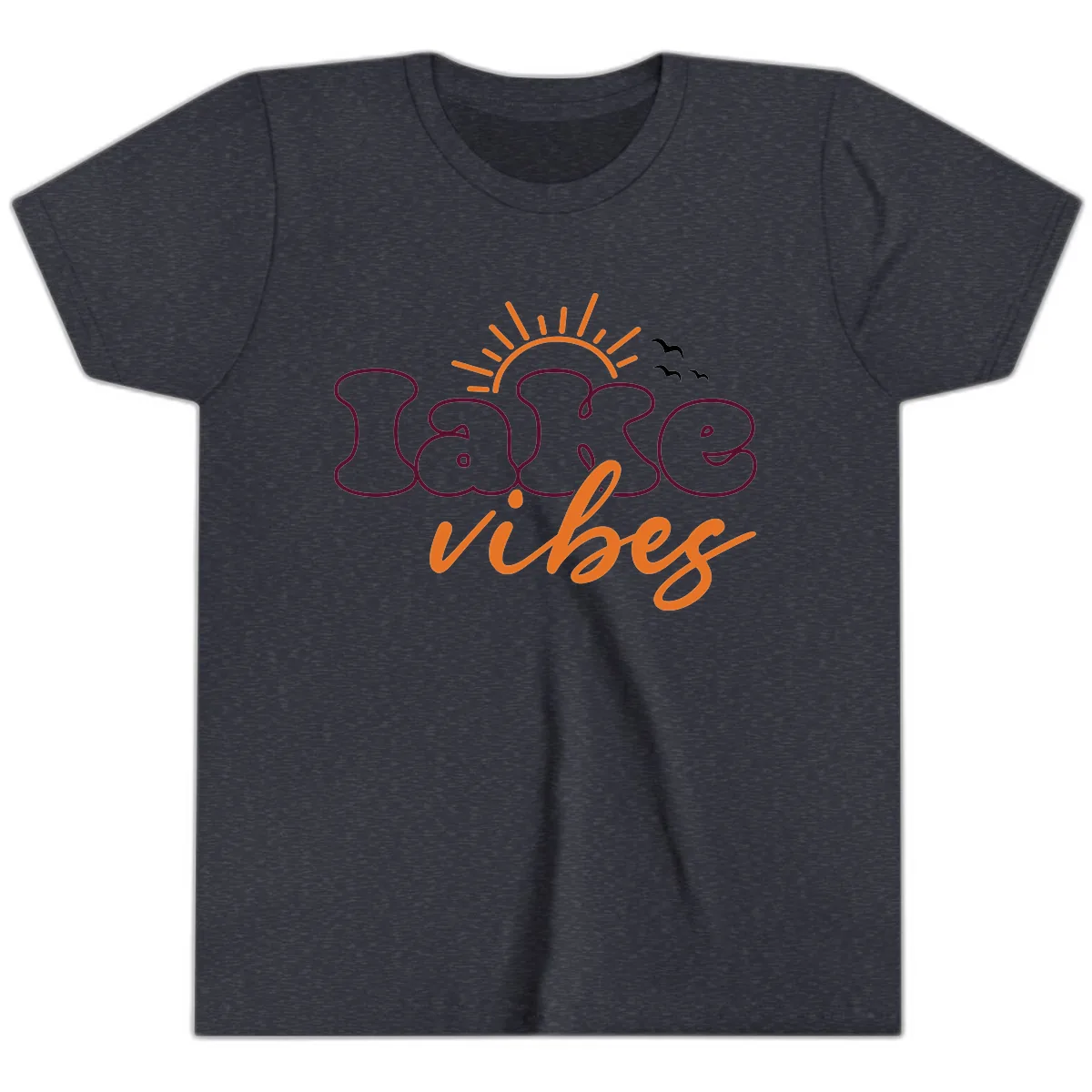 Lake Vibes Typography Design Youth T-Shirt in Heather Navy