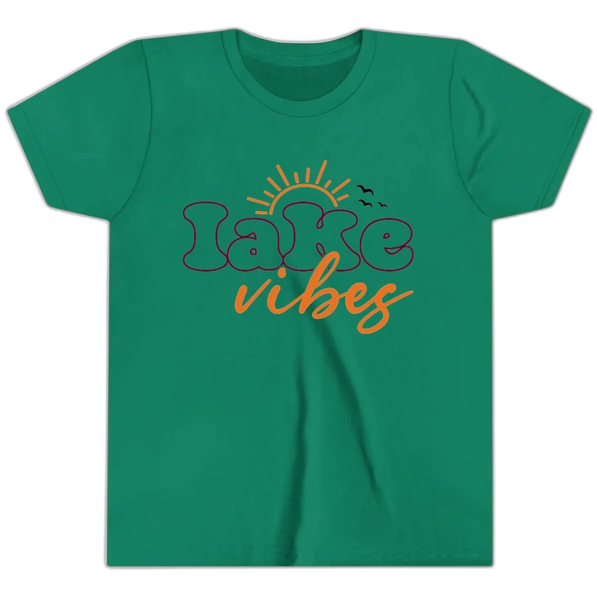 Lake Vibes Typography Design Youth T-Shirt in Kelly