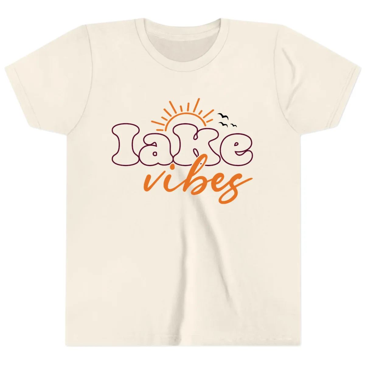 Lake Vibes Typography Design Youth T-Shirt in Natural
