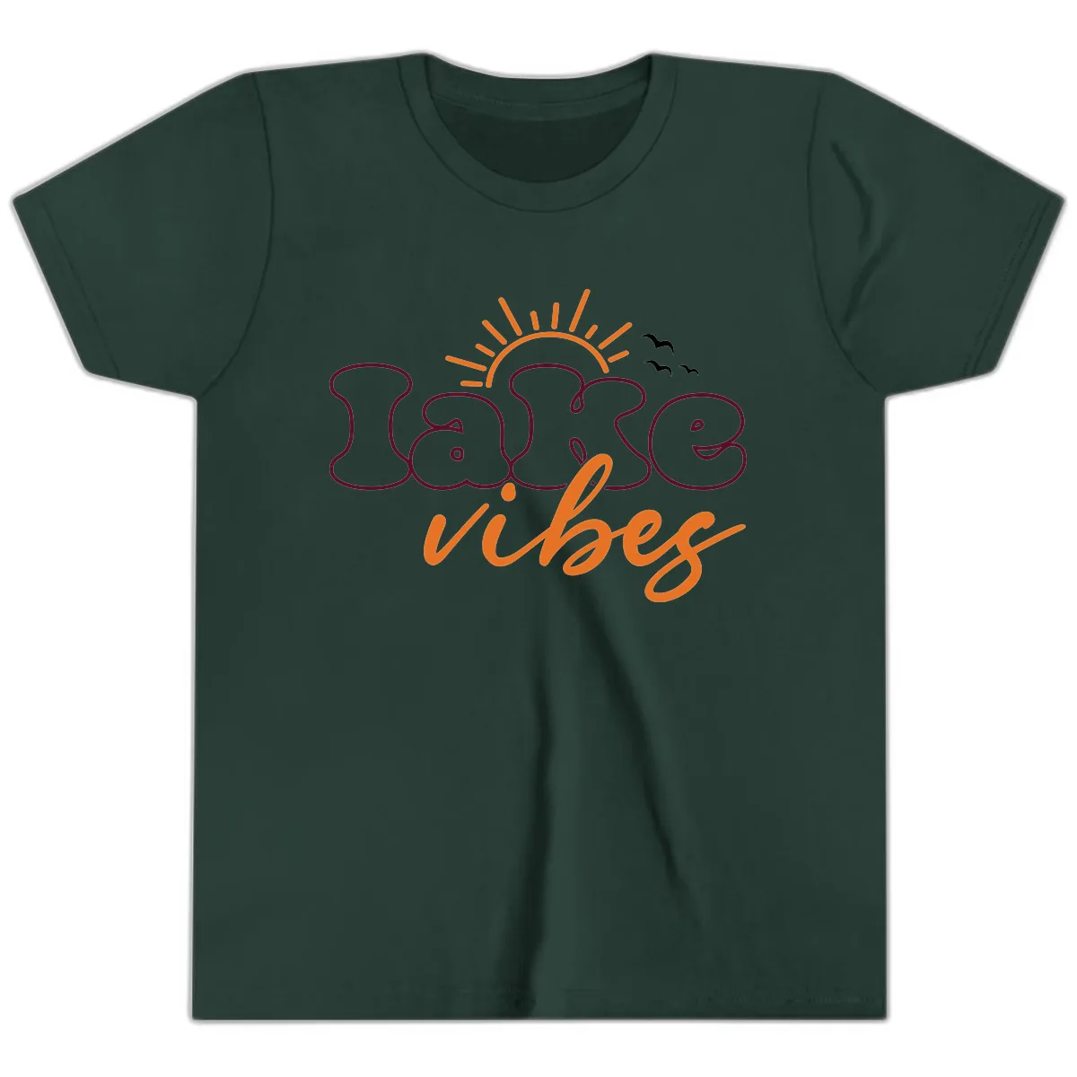 Lake Vibes Typography Design Youth T-Shirt in Forest