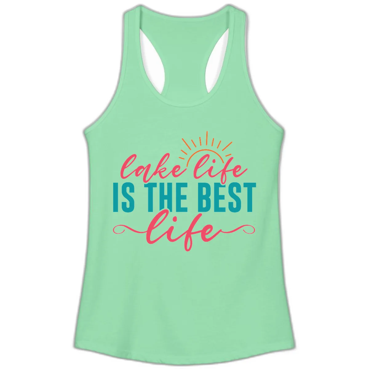 Lake Life Is The Best Life Ladies Tank in Solid Mint