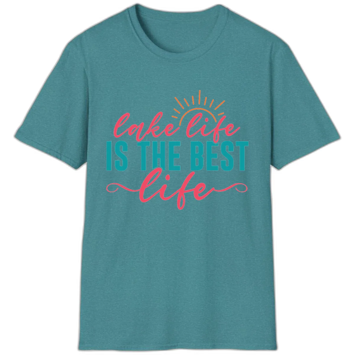 Lake Life Is The Best Life T-Shirt in Heather Galapagos Blue