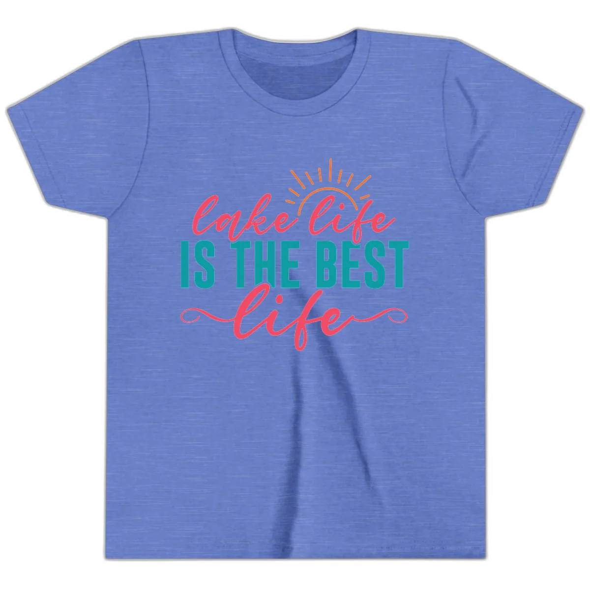 Lake Life Is The Best Life Youth T-Shirt in Heather Columbia Blue