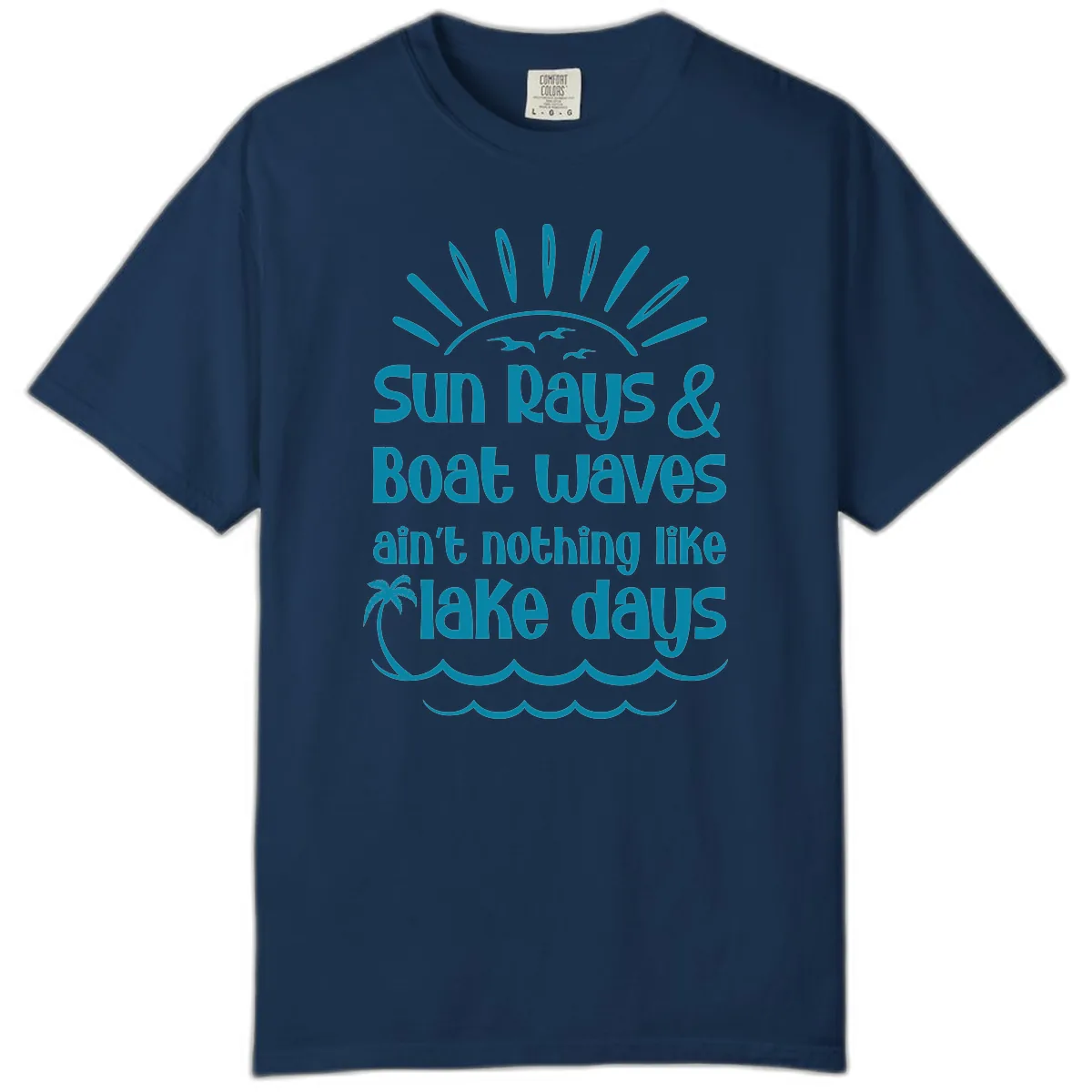 Sun Rays Boat Waves Lake Days Comfort Color in Navy