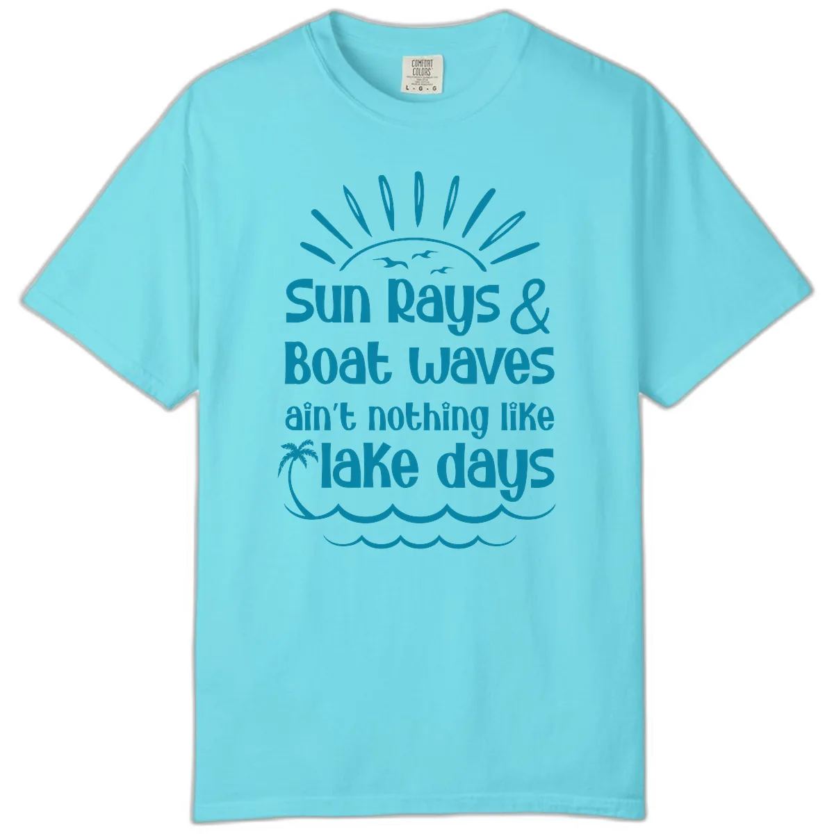 Sun Rays Boat Waves Lake Days Comfort Color in Lagoon Blue