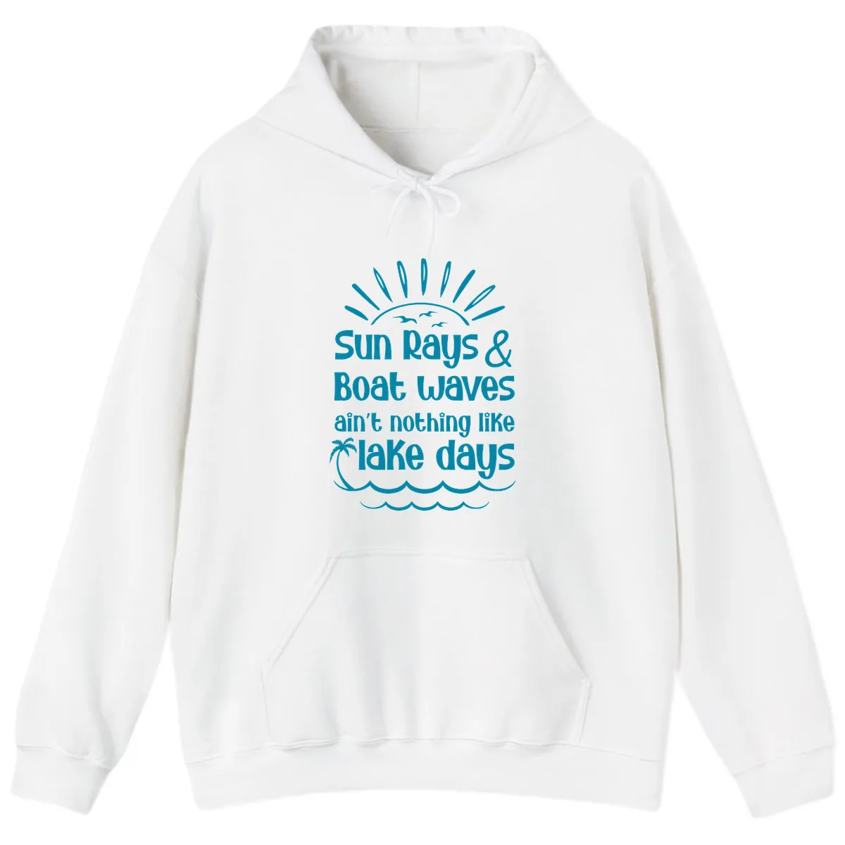 Sun Rays Boat Waves Lake Days Hoodie in White