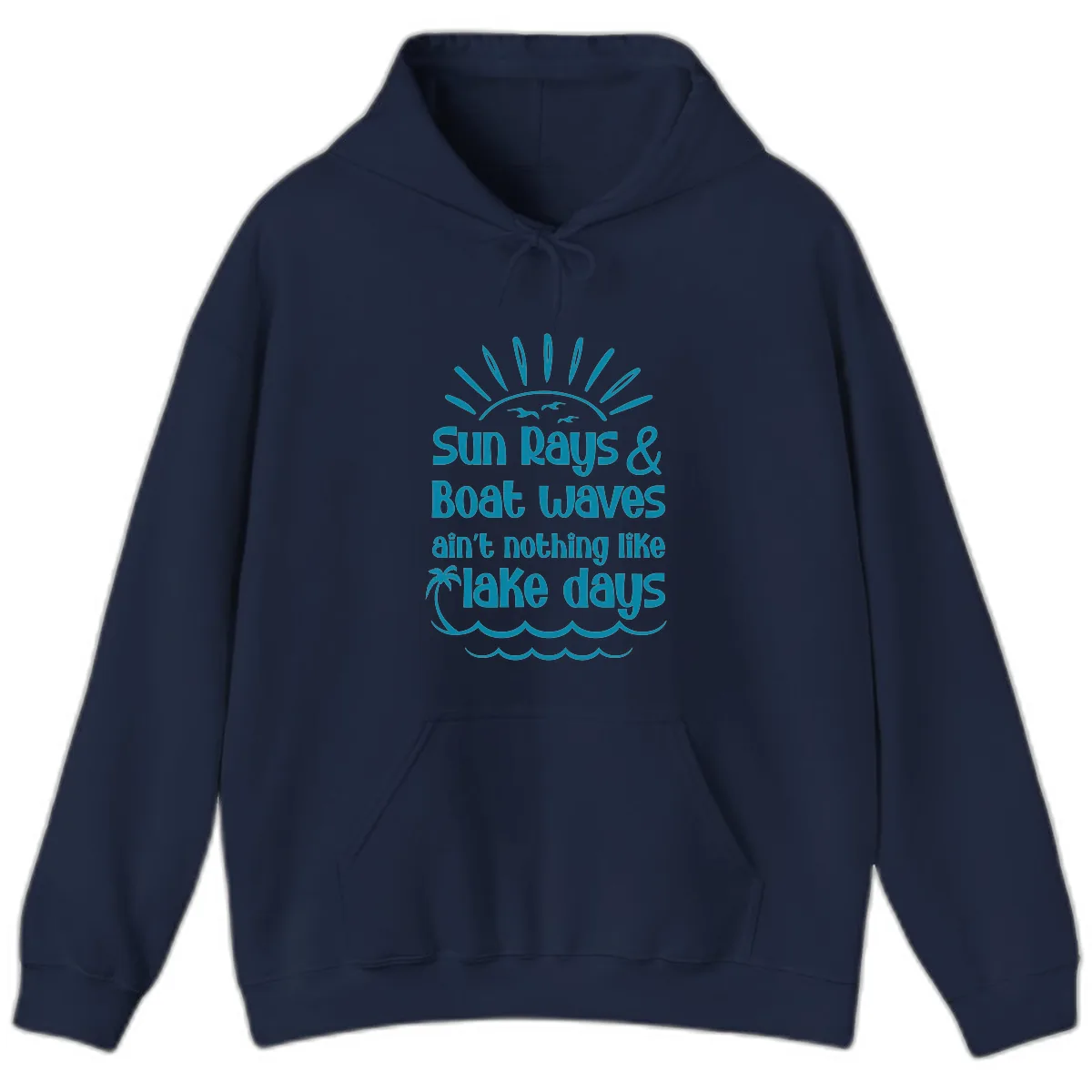 Sun Rays Boat Waves Lake Days Hoodie in Navy