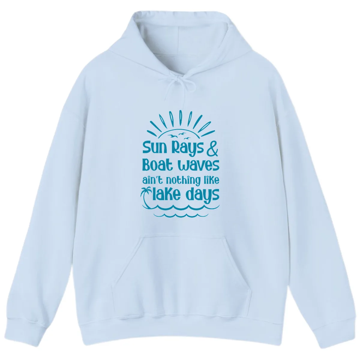 Sun Rays Boat Waves Lake Days Hoodie in Light Blue