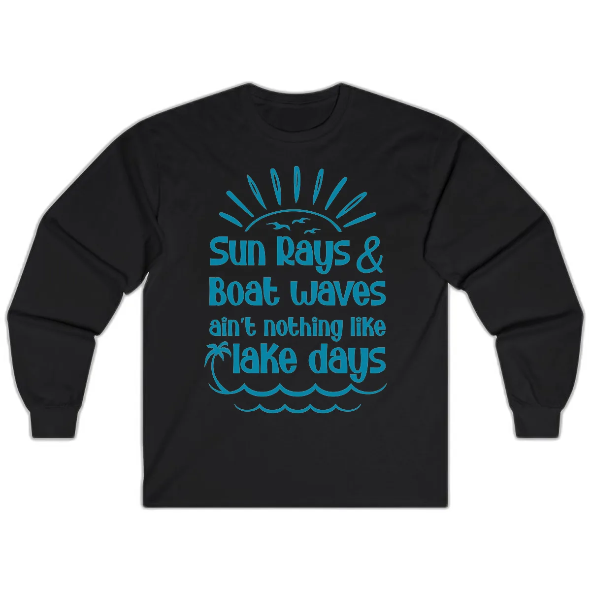 Sun Rays Boat Waves Lake Days Long Sleeve in Black