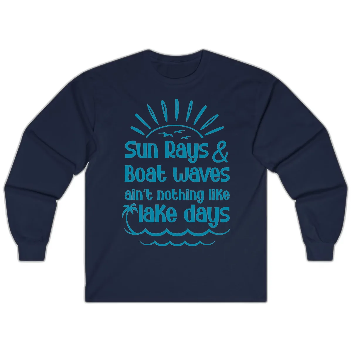 Sun Rays Boat Waves Lake Days Long Sleeve in Navy