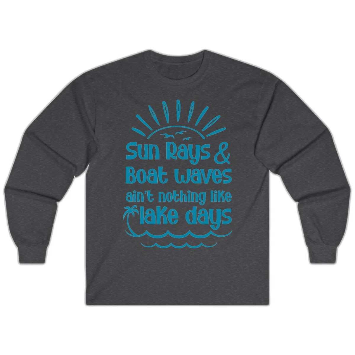 Sun Rays Boat Waves Lake Days Long Sleeve in Dark Heather