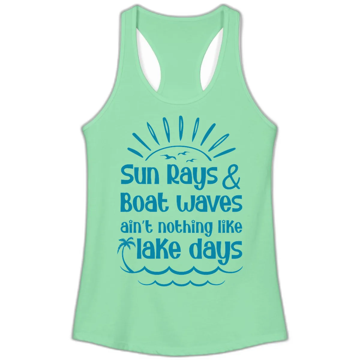 Sun Rays Boat Waves Lake Days Ladies Tank in Solid Mint