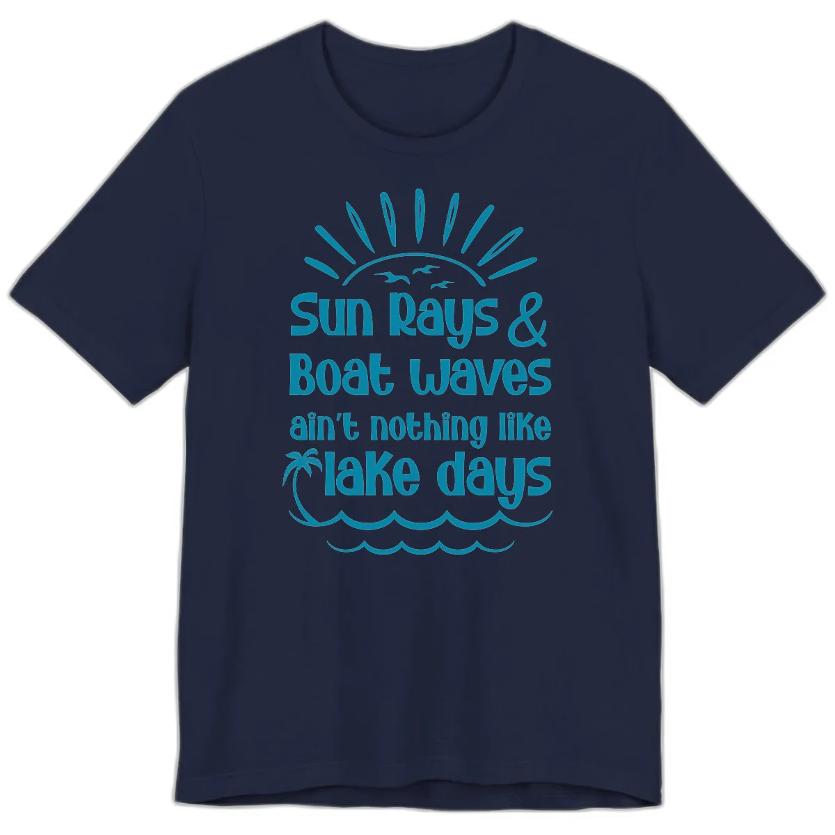 Sun Rays Boat Waves Lake Days Premium T-Shirt in Navy