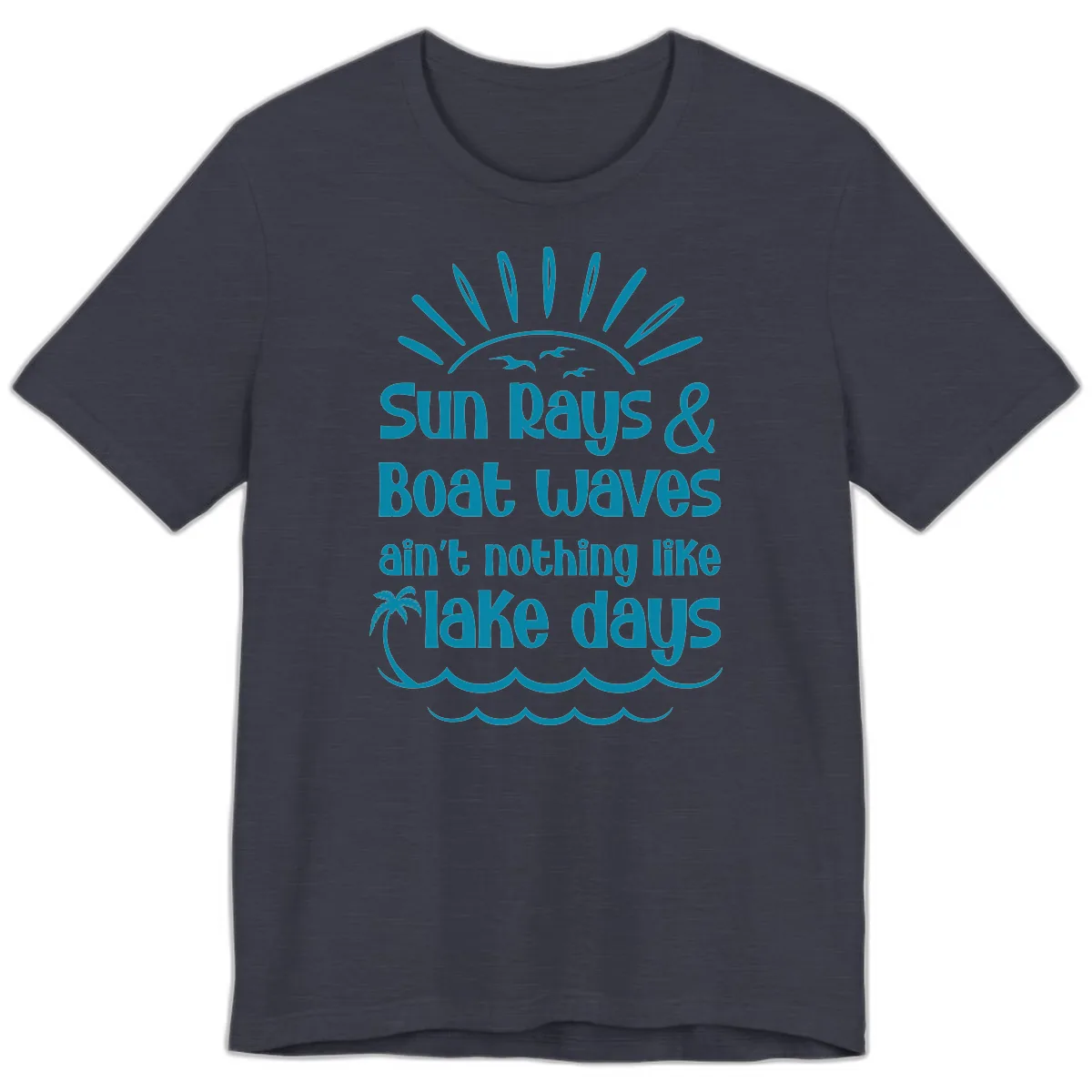 Sun Rays Boat Waves Lake Days Premium T-Shirt in Heather Midnight Navy