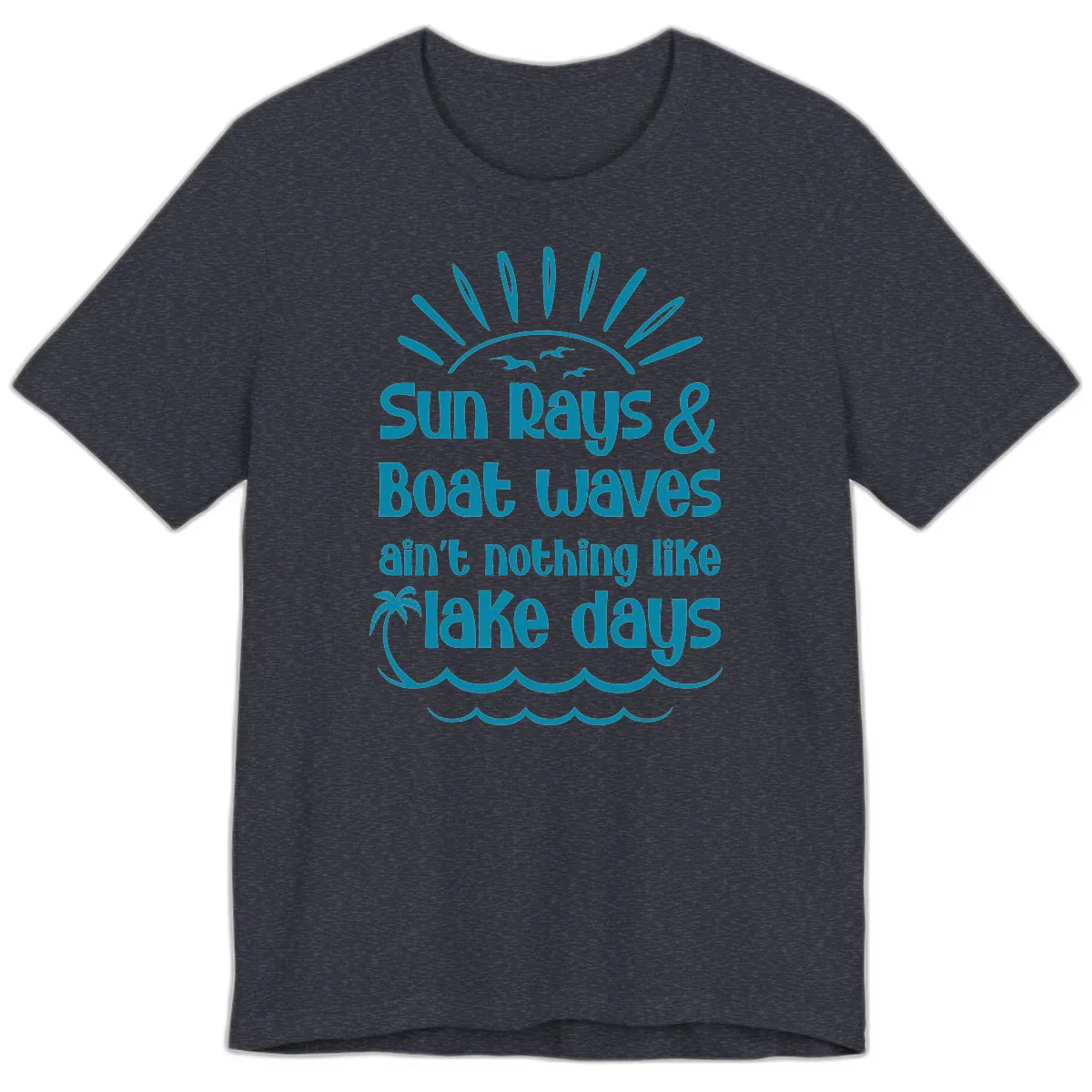 Sun Rays Boat Waves Lake Days Premium T-Shirt in Heather Navy