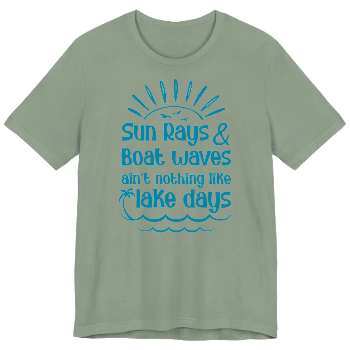 Sun Rays Boat Waves Lake Days Premium T-Shirt in Sage