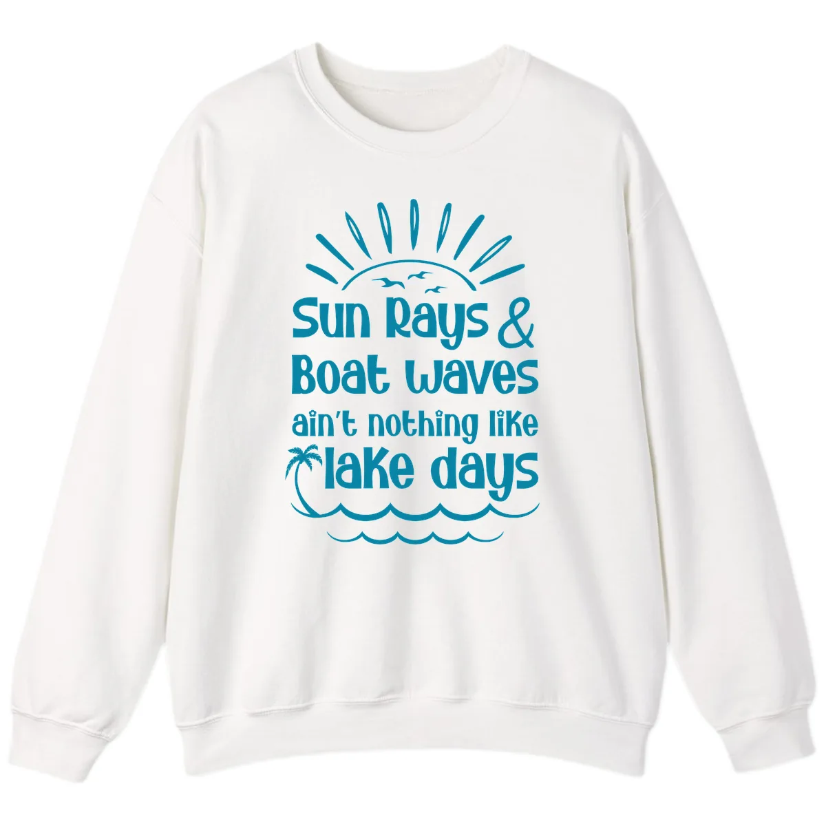 Sun Rays Boat Waves Lake Days Sweatshirt in White