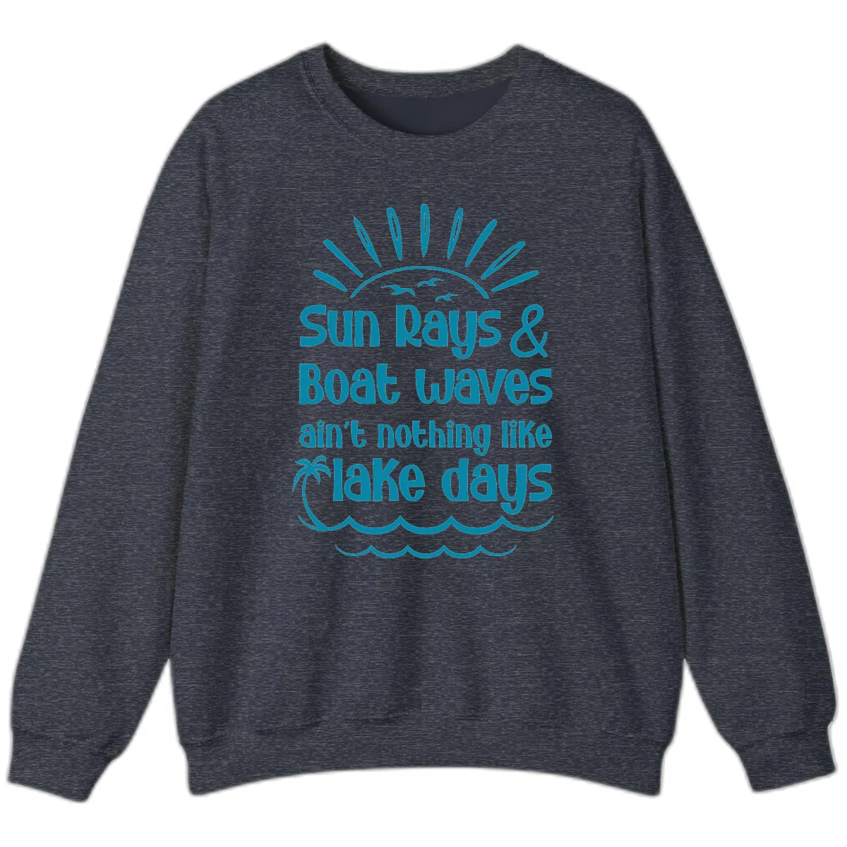 Sun Rays Boat Waves Lake Days Sweatshirt in Heather Sport Dark Navy
