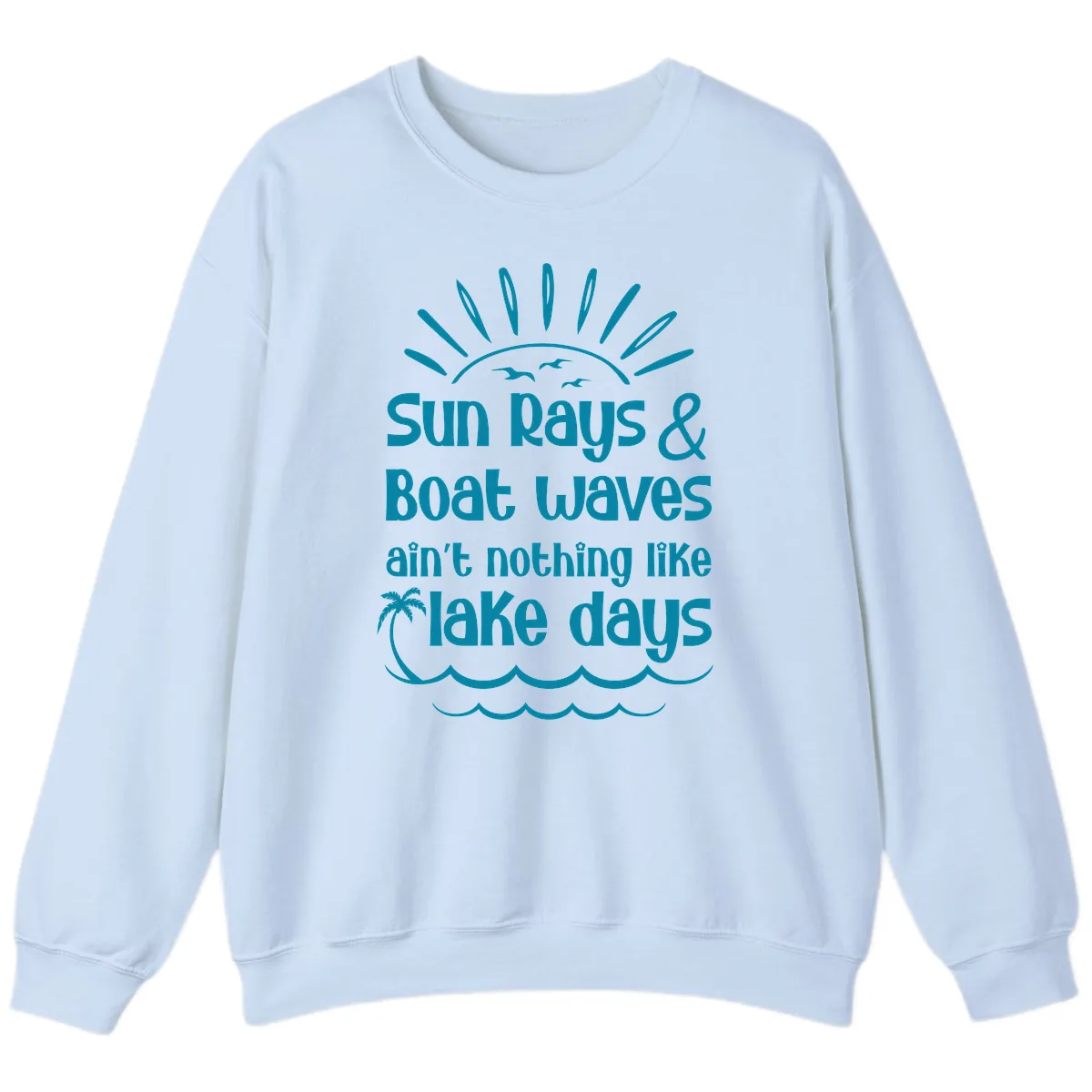 Sun Rays Boat Waves Lake Days Sweatshirt in Light Blue