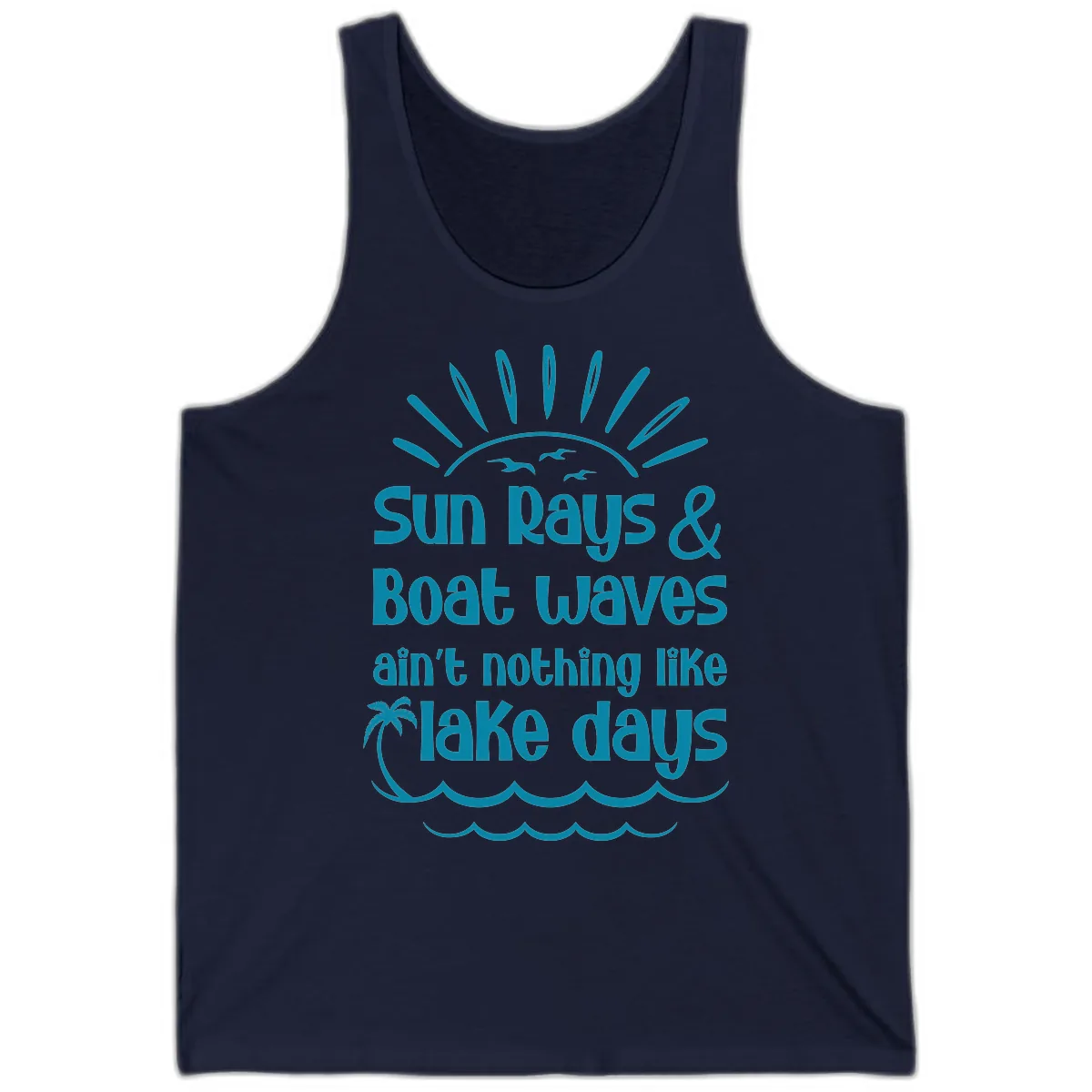 Sun Rays Boat Waves Lake Days Tank in Navy