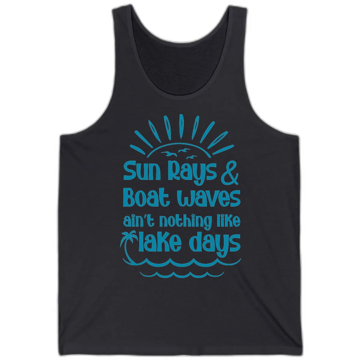 Sun Rays Boat Waves Lake Days Tank in Dark Grey