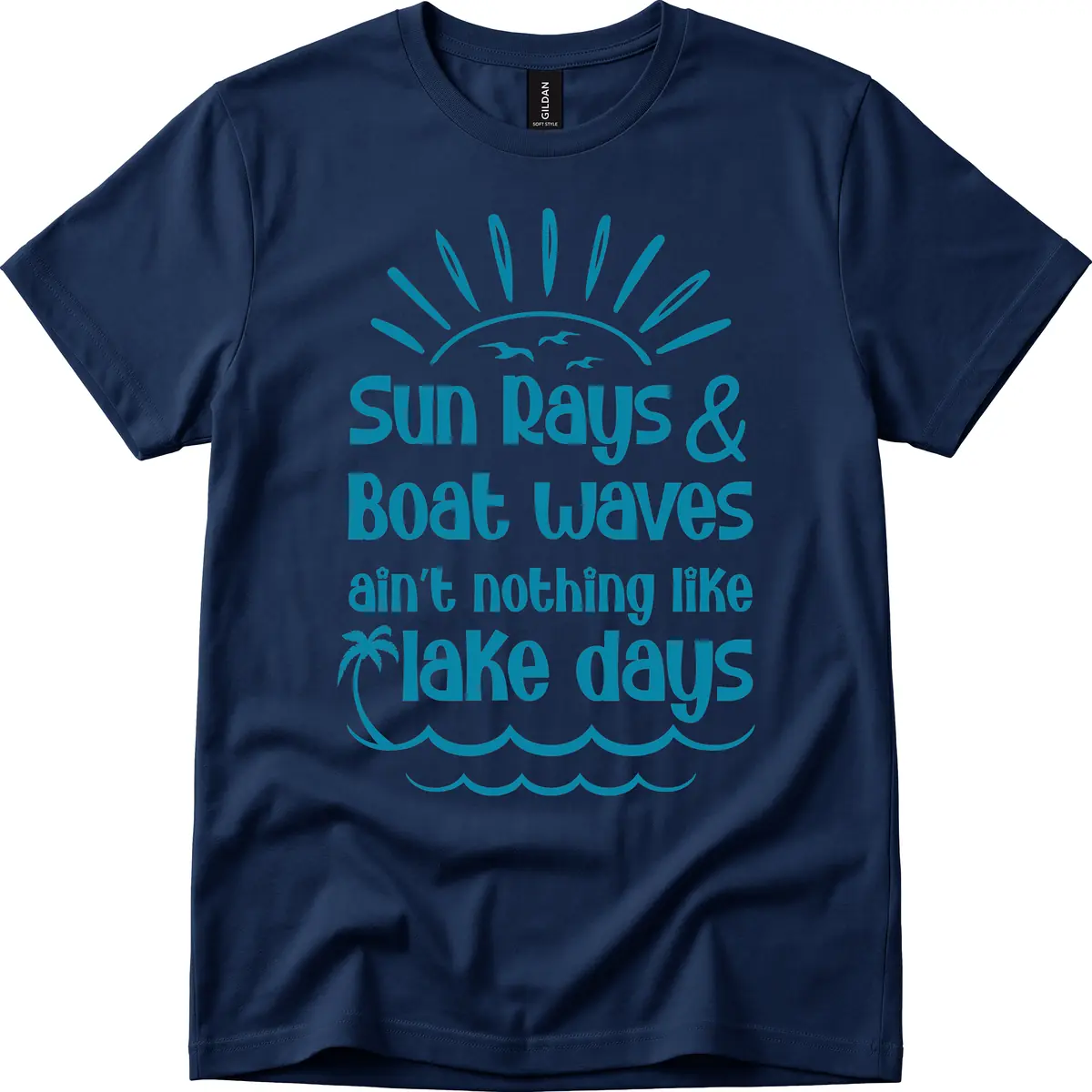 Sun Rays Boat Waves Lake Days T-Shirt in Navy