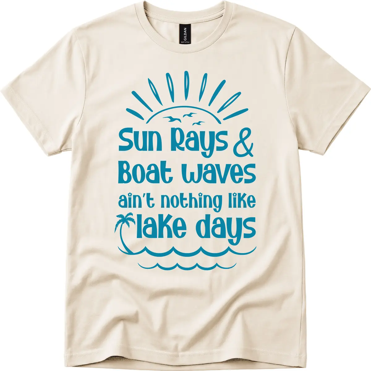 Sun Rays Boat Waves Lake Days T-Shirt in Natural