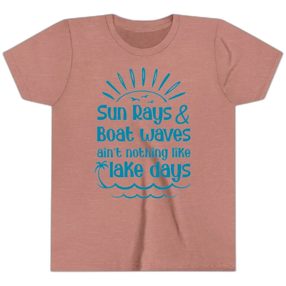Sun Rays Boat Waves Lake Days Youth T-Shirt in Heather Mauve