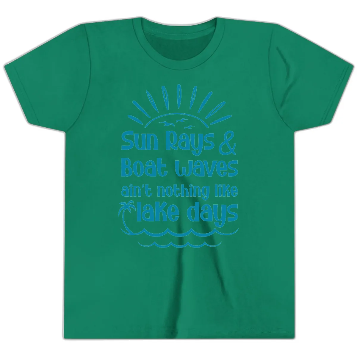 Sun Rays Boat Waves Lake Days Youth T-Shirt in Kelly