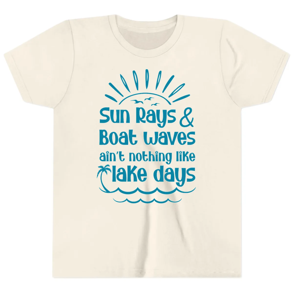 Sun Rays Boat Waves Lake Days Youth T-Shirt in Natural