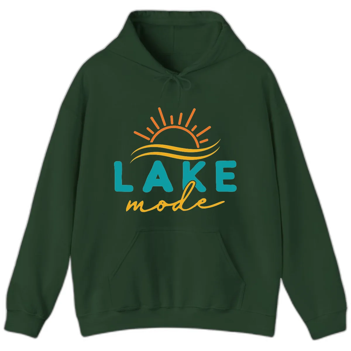 Lake Mode Sun and Waves Hoodie in Forest Green