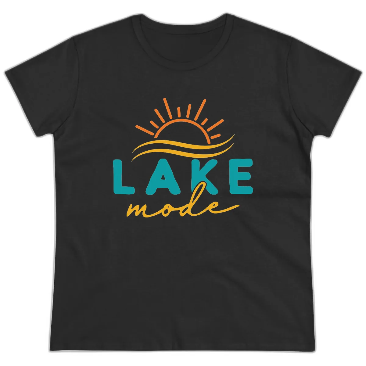 Lake Mode Sun and Waves Ladies Tee in Black