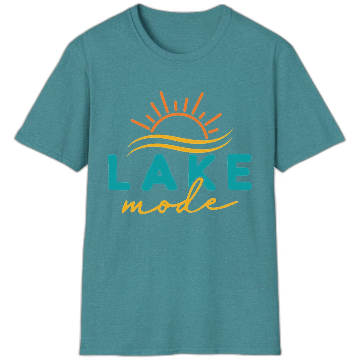 Lake Mode Sun and Waves T-Shirt in Heather Galapagos Blue