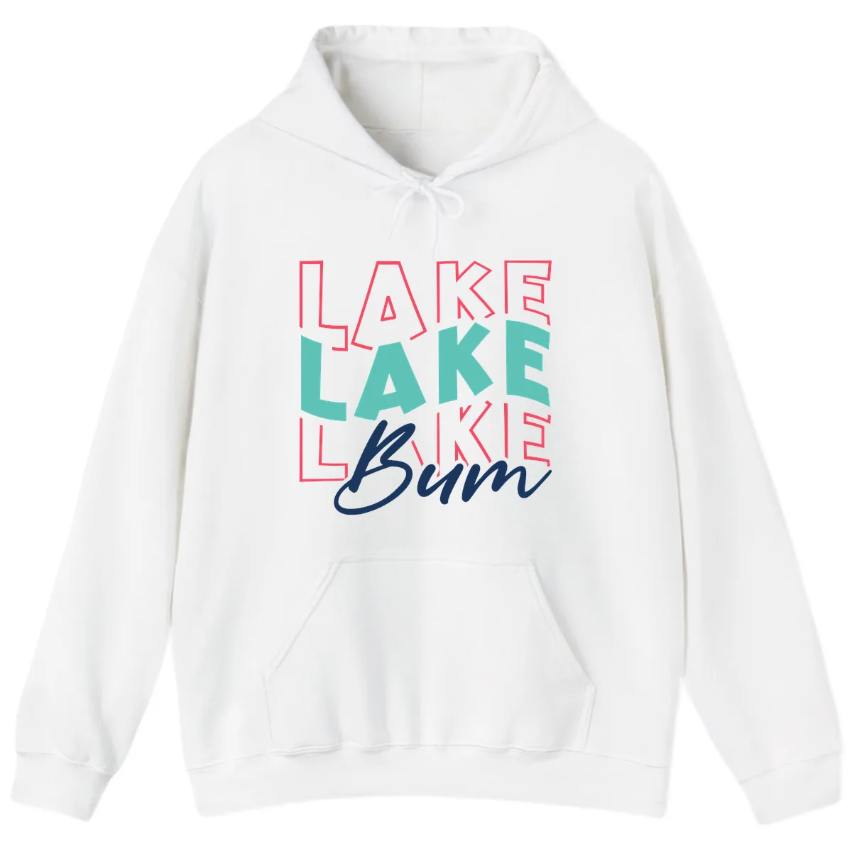 Lake Bum Typography Design Hoodie in White