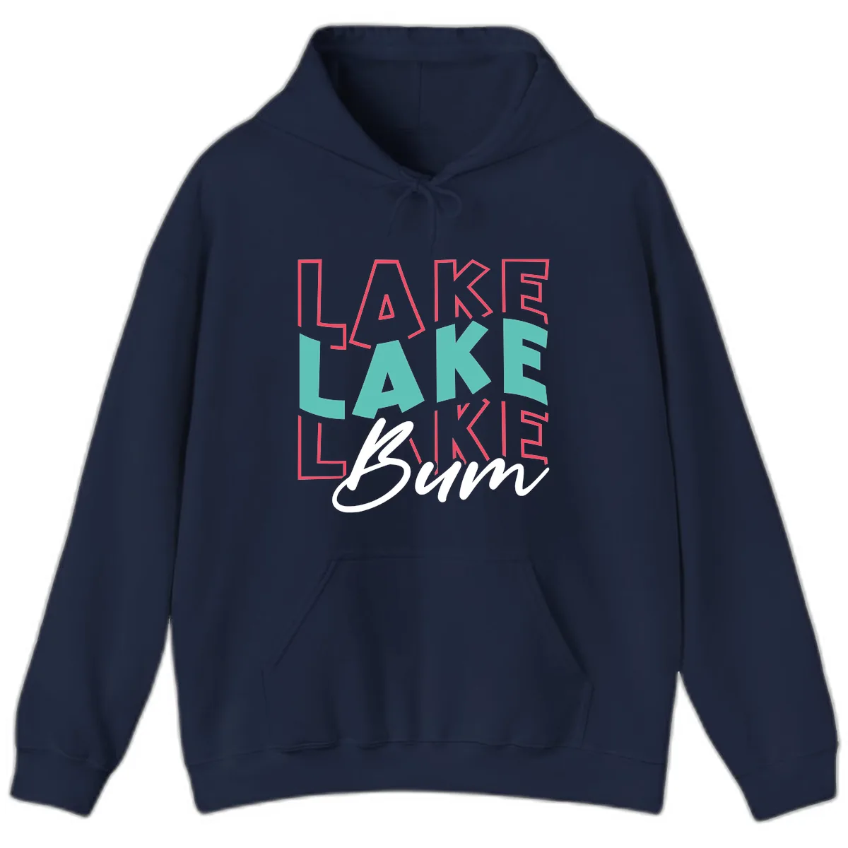 Lake Bum Typography Design Hoodie in Navy
