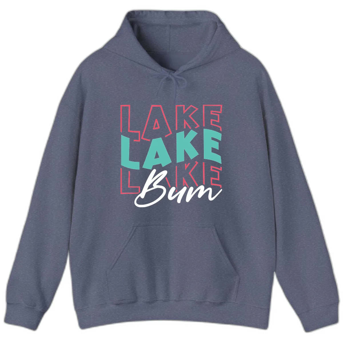 Lake Bum Typography Design Hoodie in Heather Navy