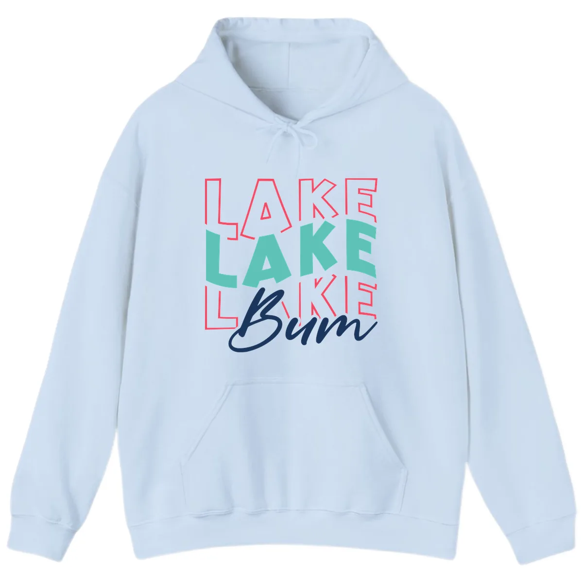 Lake Bum Typography Design Hoodie in Light Blue