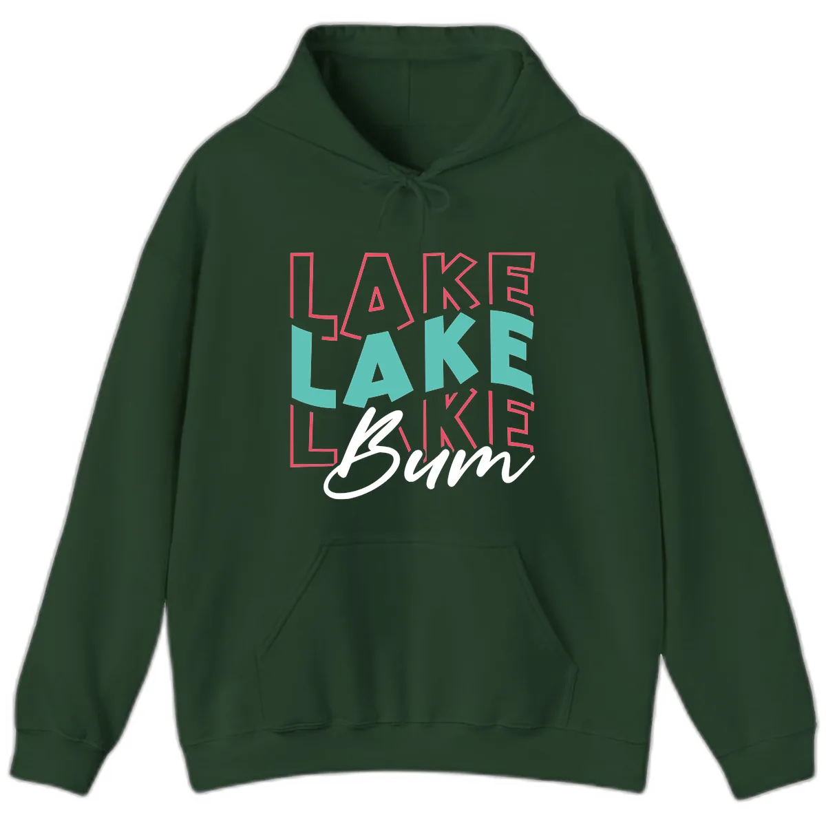 Lake Bum Typography Design Hoodie in Forest Green