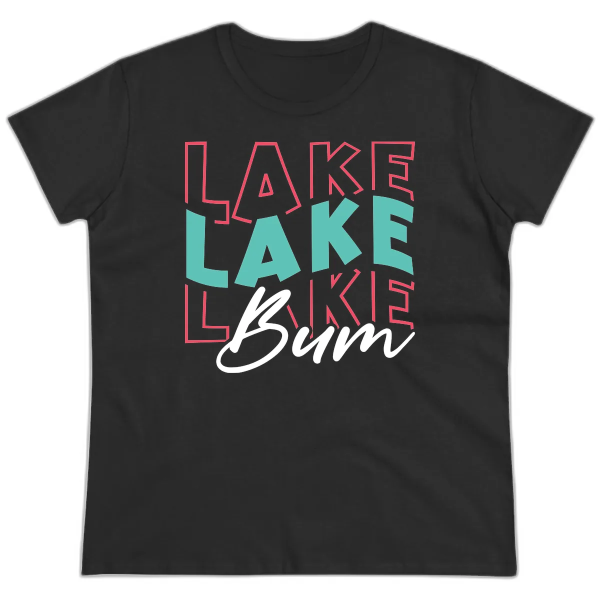 Lake Bum Typography Design Ladies Tee in Black