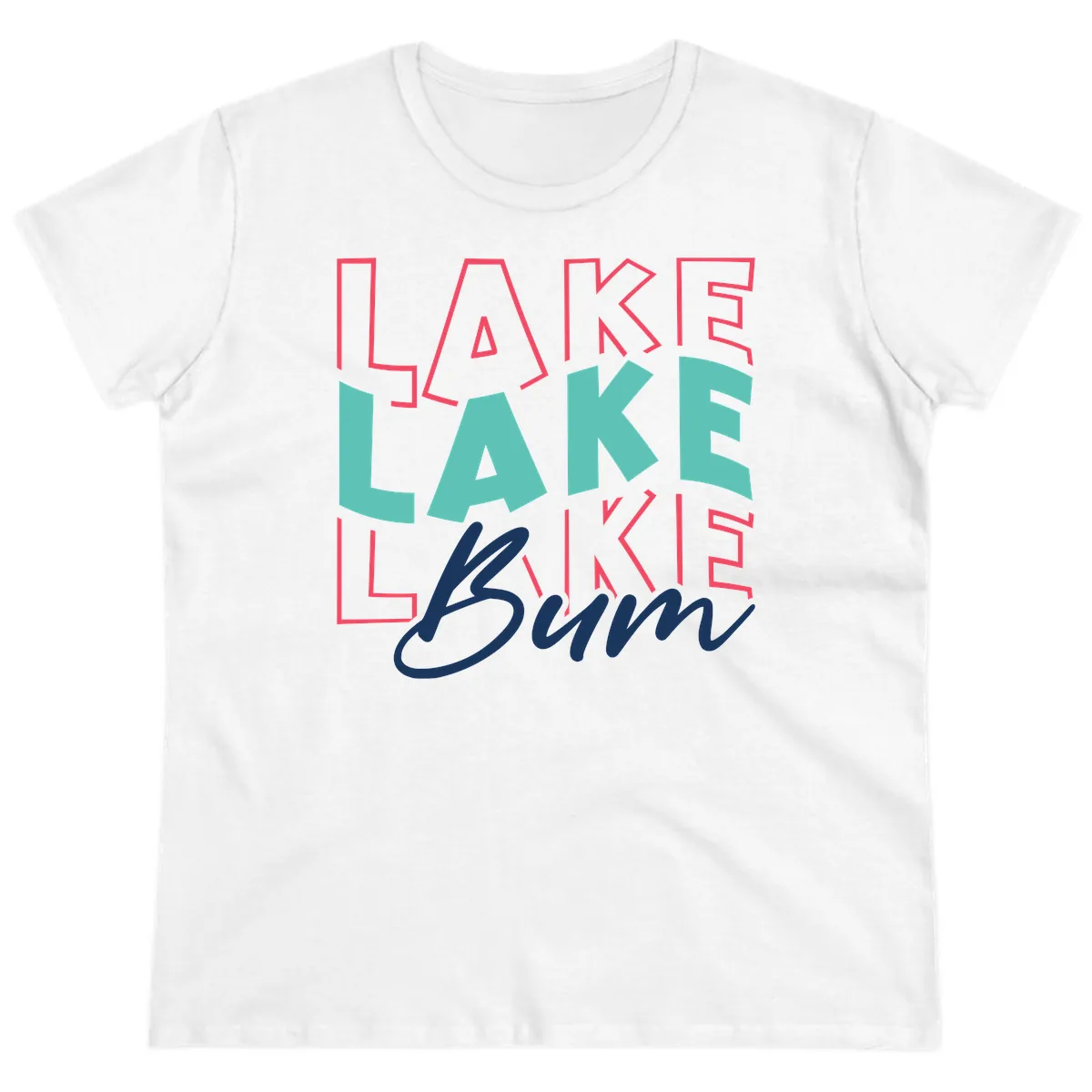 Lake Bum Typography Design Ladies Tee in White