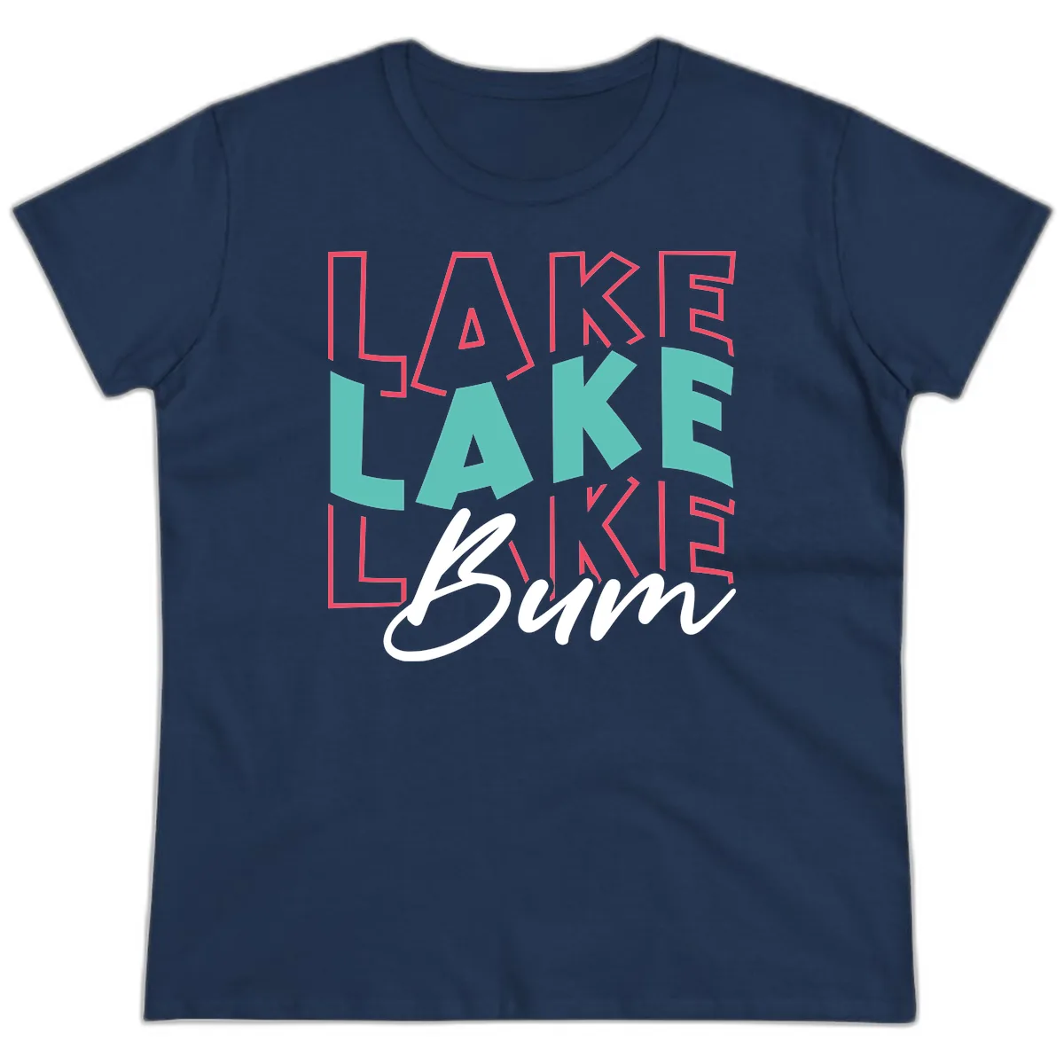 Lake Bum Typography Design Ladies Tee in Navy