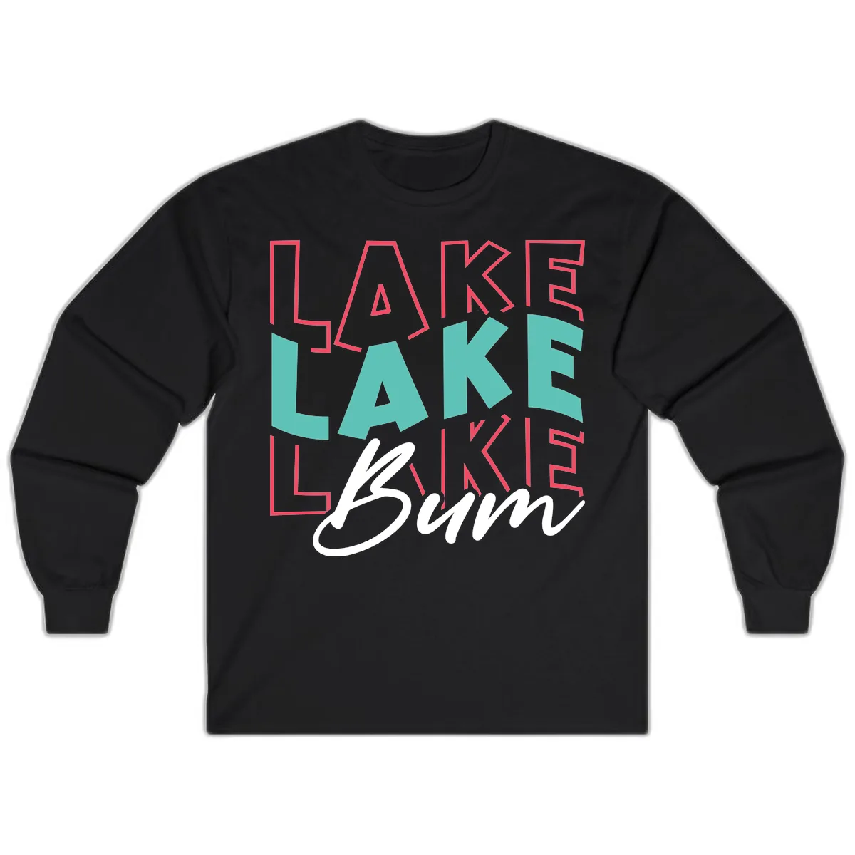 Lake Bum Typography Design Long Sleeve in Black