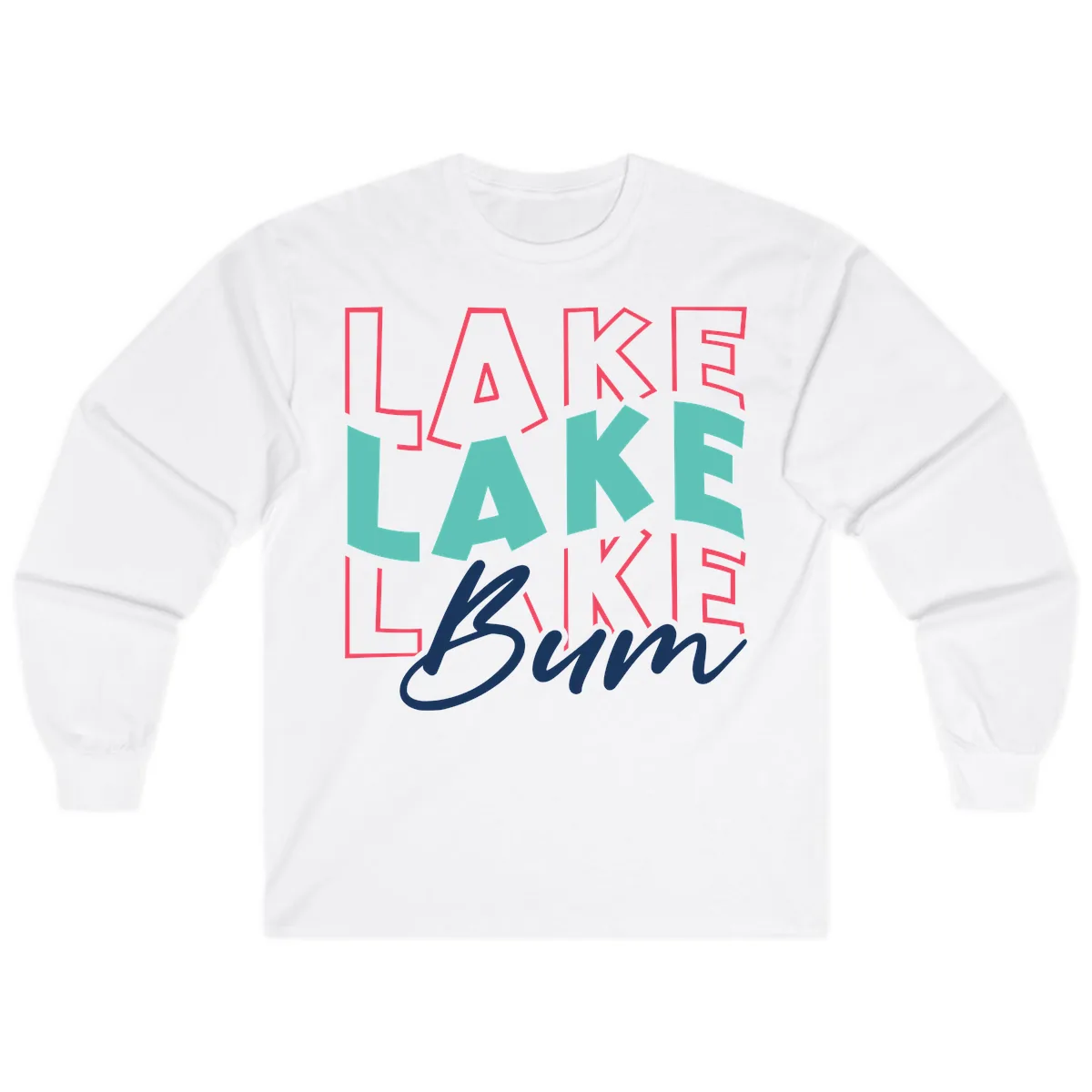 Lake Bum Typography Design Long Sleeve in White