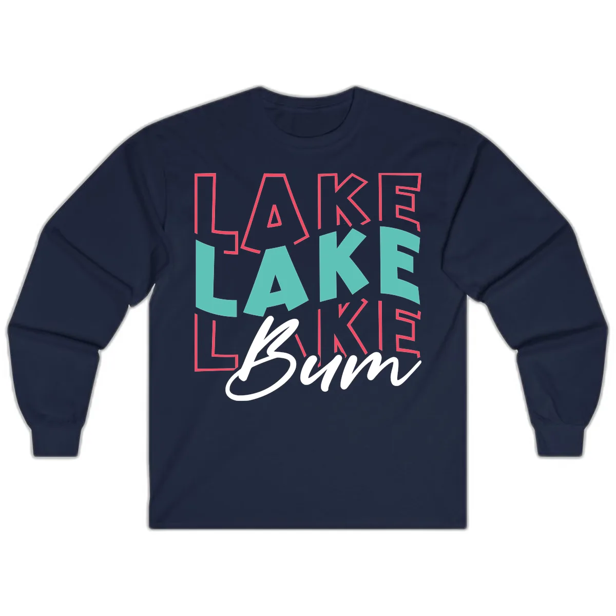 Lake Bum Typography Design Long Sleeve in Navy